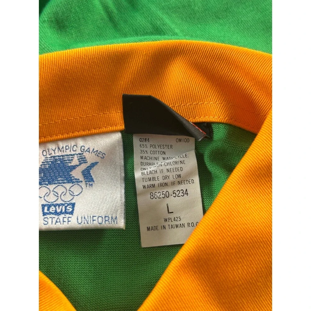 Vintage 1984 Los Angeles Olympic Games Levis Staff Uniform Polo Shirt Green L